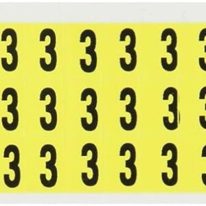 Brady 3410-3 1/2" Height, 11/32" Width, B-498 Repositionable Vinyl Cloth, Black On Yellow Color 34 Series Indoor Number Label, Legend"3" (78 Labels Per Card)
