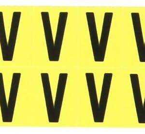 Brady 3420-V 3/4" Height, 9/16" Width, B-498 Repositionable Vinyl Cloth, Black On Yellow Color 34 Series Indoor Letter Label, Legend"V" (32 Labels Per Card)