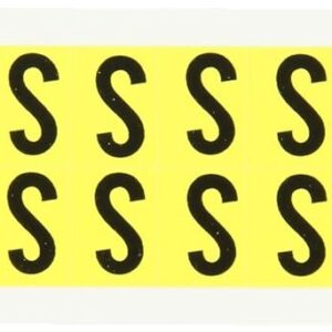 Brady 3420-S 3/4" Height, 9/16" Width, B-498 Repositionable Vinyl Cloth, Black On Yellow Color 34 Series Indoor Letter Label, Legend"S" (32 Labels Per Card)