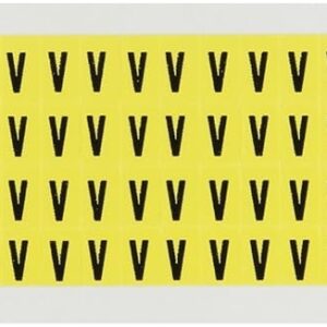 Brady 3400-v, 34 Número de serie tarjeta de carta de y, 3/8" de altura x 1/4" de ancho, negro sobre amarillo, Legend "V" (144 por tarjeta)