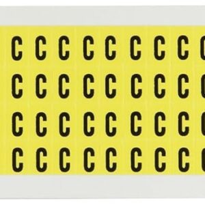 Brady 3400-C, 34 Series Número y Letra tarjeta, 3/8" de altura x 1/4" de ancho, negro sobre amarillo, leyenda "C" (144 por tarjeta)