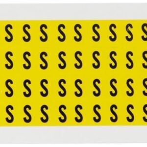 Brady 1500-S, 15 Series Número y Letra tarjeta, 3/8" de altura x 1/4" de ancho, negro sobre amarillo, leyenda "S" (144 por tarjeta)