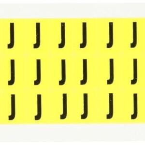 Brady 3410-J 1/2" Height, 11/32" Width, B-498 Repositionable Vinyl Cloth, Black On Yellow Color 34 Series Indoor Letter Label, Legend"J" (78 Labels Per Card)