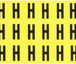 Brady 3410-H 1/2" Height, 11/32" Width, B-498 Repositionable Vinyl Cloth, Black On Yellow Color 34 Series Indoor Letter Label, Legend"H" (78 Labels Per Card)