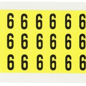 Brady 3410-6 1/2" Height, 11/32" Width, B-498 Repositionable Vinyl Cloth, Black On Yellow Color 34 Series Indoor Number Label, Legend"6" (78 Labels Per Card)