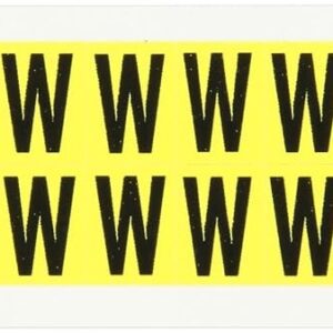 Brady 3420-W 3/4" Height, 9/16" Width, B-498 Repositionable Vinyl Cloth, Black On Yellow Color 34 Series Indoor Letter Label, Legend"W" (32 Labels per Card)
