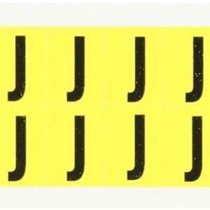 Brady 3420-J Paño de vinilo reposicionable de 3/4 pulgadas de altura, 9/16 pulgadas de ancho, B-498, color negro sobre amarillo, etiqueta de letras de interior de la serie 34, leyenda "J" (32 etiquetas por tarjeta)