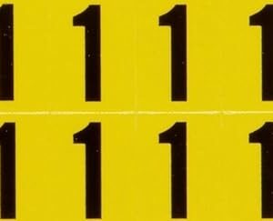 Brady 3420-1 3/4" Height, 9/16" Width, B-498 Repositionable Vinyl Cloth, Black On Yellow Color 34 Series Indoor Number Label, Legend"1" (32 Labels Per Card)