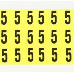 Brady 3410-5 1/2" Height, 11/32" Width, B-498 Repositionable Vinyl Cloth, Black On Yellow Color 34 Series Indoor Number Label, Legend"5" (78 Labels Per Card)