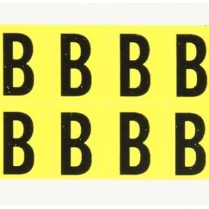 Brady 3420-B Paño de vinilo reposicionable de 3/4 pulgadas de altura, 9/16 pulgadas de ancho, B-498, color negro sobre amarillo, etiqueta de letras de interior de la serie 34, leyenda "B" (32 etiquetas por tarjeta)