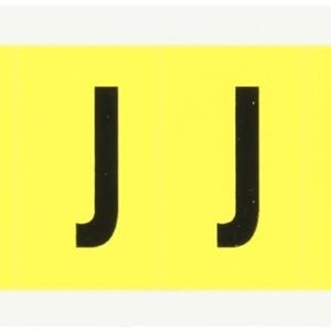 Brady 3430-J 1-1/2" Height, 7/8" Width, B-498 Repositionable Coated Vinyl Cloth, Black On Yellow Color 34 Series Indoor Letter Label, Legend"J" (10 Labels Per Card)