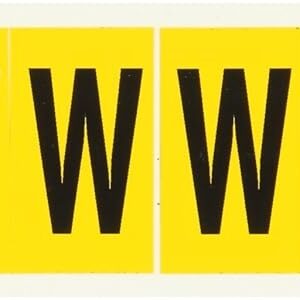 Brady 1530-W 1-1/2" de altura, 7/8" de ancho, B-946 vinilo de alto rendimiento, color negro sobre amarillo 15 Series para interior o exterior, leyenda "W" (10 etiquetas por tarjeta)