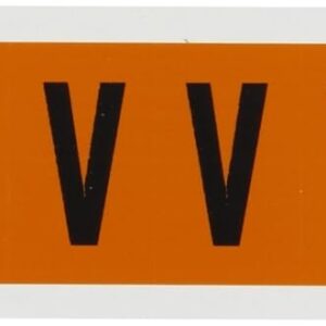 Brady 6560-v, al aire última intervensión números y letras, 1 1/5.1 cm altura x 7/20.3 cm ancho, negro sobre naranja, Legend "V" (1 tarjeta por paquete, 10 pegatinas por tarjeta)