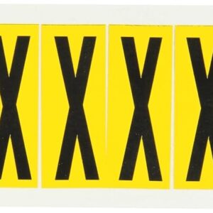 Brady 1534-X 2-1/4 pulgadas de alto, 7/8 pulgadas de ancho, vinilo B-946 de alto rendimiento, color negro sobre amarillo serie 15 etiqueta de letras interiores o exteriores, leyenda "X" (10 etiquetas por tarjeta)