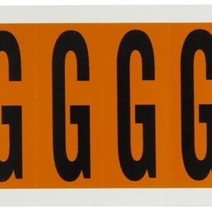 Brady 6570-G, números y letras para exteriores, 2 1/4 pulgadas de alto x 7/8 pulgadas de ancho, negro sobre naranja, leyenda "G" (1 por pedido)