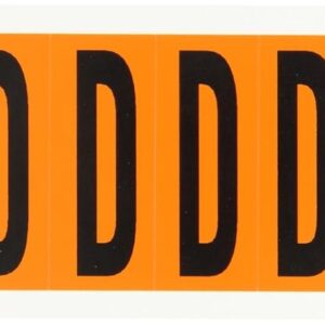 Brady 6570-D Vinilo sensible a la presión (B-946), 1 15/16 pulgadas, negro sobre naranja, números y letras, leyenda "D" (1 por pedido)