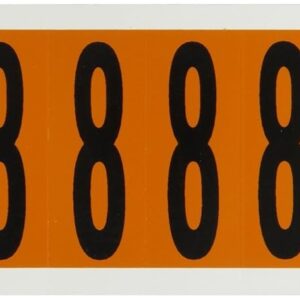 Brady 6570 – 8, al aire última intervensión números y letras, 2 1/4" altura x 7/8" ancho, negro sobre naranja, Legend "8" (1 por pedido)