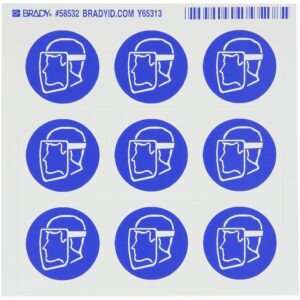 Brady 58532 sensible a la presión vinilo right-to-know pictograma etiquetas, azul sobre blanco, 1 1/5.1 cm altura x 1 1/2" ancho, pictograma "escudo de cara" (9 tarjetas de tarjeta de Por, 1 por paquete)