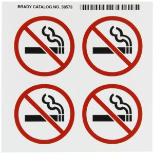 Brady 58573 right-to-know pictograma etiquetas, rojo/negro sobre blanco, 2 – 1/10.2 cm, ancho x 2 – 1/10.2 cm altura, pictograma "no Smoking" (tarjeta de 4 por, 1 tarjeta por paquete)
