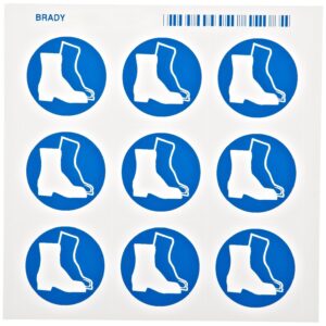 Brady 58562 sensible a la presión vinilo right-to-know pictograma etiquetas, azul sobre blanco, 1 1/2" altura x 1 1/2" ancho, pictograma "botas" (9 tarjetas de tarjeta de Por, 1 por paquete)