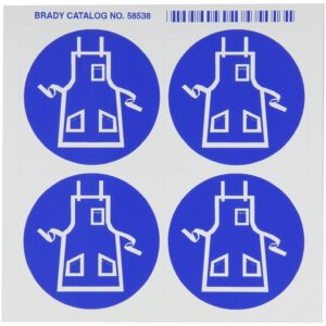 Brady 58538 right-to-know pictograma etiquetas, azul sobre blanco, 2 – 1/10.2 cm, ancho x 2 – 1/10.2 cm altura, pictograma "delantal" (tarjeta de 4 por, 1 tarjeta por paquete)