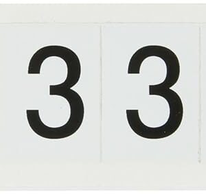 Brady 9713-3 97 Series 1-1/2" Height, 1-1/6" Width, B-946 High Performance Vinyl, Black On White Color Indoor Or Outdoor Number Label, Legend"3", (10 Labels per Card)