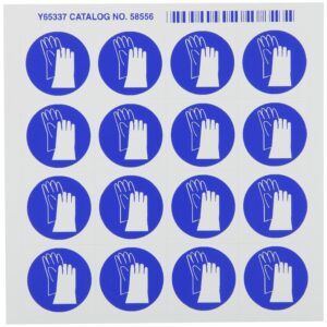 Brady 58556 - Etiquetas de pictograma sensibles a la presión, color azul sobre blanco, 1 1/8 pulgadas de alto x 1 1/8 pulgadas de ancho, pictograma "guantes" (16 por tarjeta, 1 tarjeta por paquete)