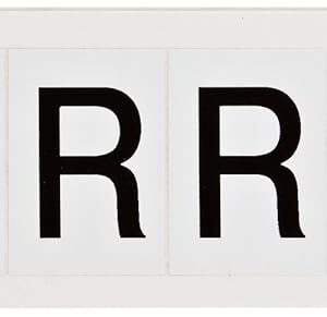 Brady 9713-R Serie 97 de 1-1/2 pulgadas de alto, 1-1/6 pulgadas de ancho, B-946 vinilo de alto rendimiento, color negro sobre blanco para interiores o exteriores, letra "R" (10 etiquetas por tarjeta)