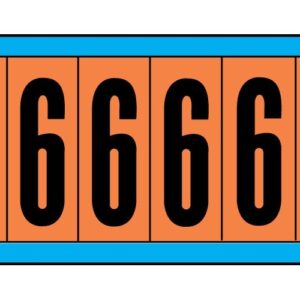 Brady 6570-6, números y letras para exteriores, 2 1/4 pulgadas de alto x 7/8 pulgadas de ancho, negro sobre naranja, leyenda "6" (1 por pedido)