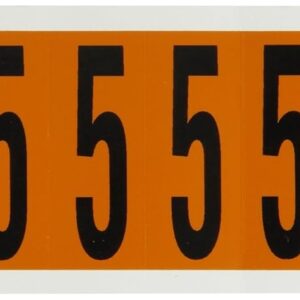 Brady 6570 – 5, al aire última intervensión números y letras, 2 1/4" altura x 7/8" ancho, negro sobre naranja, Legend "5" (1 por pedido)