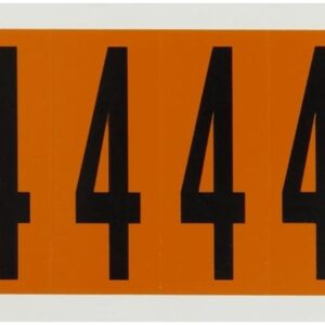 Brady 6570 – 4, al aire última intervensión números y letras, 2 1/4" altura x 7/8" ancho, negro sobre naranja, Legend "4" (1 por pedido)