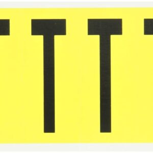 Brady 3450-T 3-1/2" Height, 1-1/2" Width, B-498 Repositionable Coated Vinyl Cloth, Black On Yellow Color 34 Series Indoor Letter Label, Legend "T" (6 Lables Per Card)