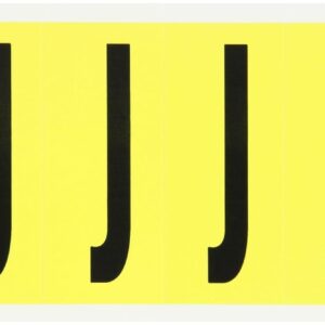 Brady 3450-J 3-1/2" Height, 1-1/2" Width, B-498 Repositionable Coated Vinyl Cloth, Black On Yellow Color 34 Series Indoor Letter Label, Legend "J" (6 Lables Per Card)