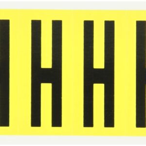 Brady 3450-H 3-1/2" Height, 1-1/2" Width, B-498 Repositionable Coated Vinyl Cloth, Black On Yellow Color 34 Series Indoor Letter Label, Legend "H" (6 Lables Per Card)