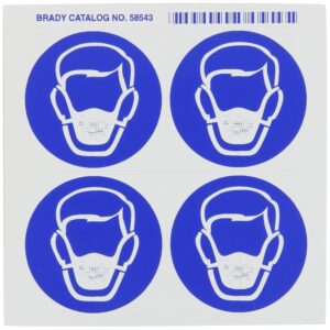 Brady 58543 Etiquetas de pictograma derecho a saber, azul sobre blanco, 2-1/4 pulgadas de ancho x 2-1/4 pulgadas de alto, pictograma "máscara de polvo" (4 por tarjeta, 1 tarjeta por paquete)