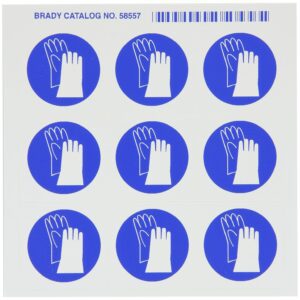 Brady 58557 Etiquetas de pictograma de vinilo sensible a la presión, color azul sobre blanco, 3,81 cm de altura x 3,81 cm de ancho, pictograma "guantes" (9 por tarjeta, 1 tarjeta por paquete)