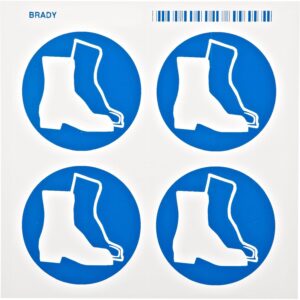 Brady 58563 sensible a la presión vinilo right-to-know pictograma etiquetas, azul sobre blanco, 2 1/4" altura x 2 1/4" ancho, pictograma "botas" (tarjeta de 4 por, 1 tarjeta por paquete)