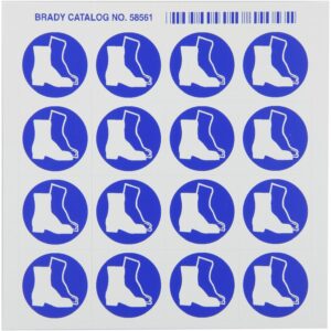 Brady 58561 sensible a la presión vinilo right-to-know pictograma etiquetas, azul sobre blanco, 1 1/8" altura x 1 1/8" ancho, pictograma "botas" (tarjeta de 16 por, 1 tarjeta por paquete)