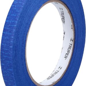 Truper MSK-1/2A, Masking tape, 1/2" x 50 m, azul, adhesivo de emulsión