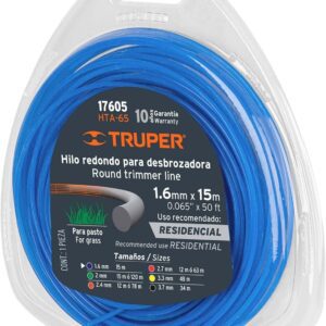 Truper HTA-65, Hilo redondo para desbrozadora, 15 m largo, 1.6 mm, blíster