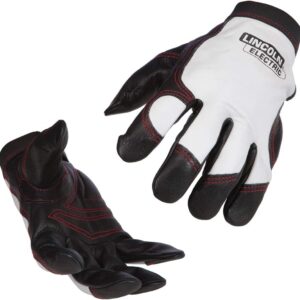 Lincoln Electric K2977-L - Guantes de trabajo para soldar (piel, palma acolchada), color blanco y negro