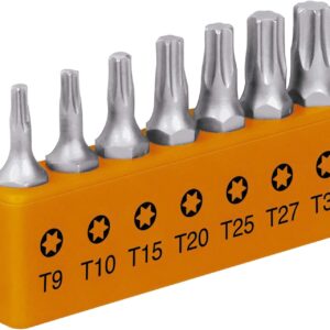 Truper P7-15T, Punta para desarmador, Torx sin seguro, largo 1", juego de 7 puntas