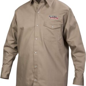 Lincoln Electric Camisa de Soldadura | Algodón Premium Resistente al Fuego (FR) | Ajuste Personalizado | Caqui/café | M | K3382-M