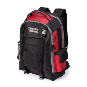 Lincoln - Mochila todo en uno para soldadores eléctricos | Almacenamiento de herramientas, EPI y electrónica | Red de almacenamiento externa ajustable | K3740-1, negro, rojo, gris