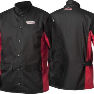 Lincoln Electric Split Leather Sleeved Welding Jacket | Premium Flame Resistant Cotton Body | Black & Red | Medium | K2986-M