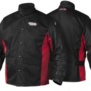 Lincoln Electric Grain Leather Sleeved Welding Jacket | Premium Flame Resistant Cotton Body | Black & Red | Large | K2987-L