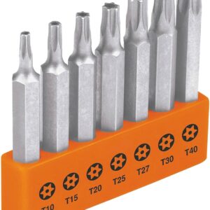 Truper P7-20TS, Punta para desarmador, Torx con seguro, largo 2", juego de 7 puntas