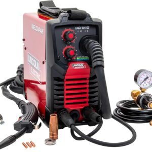 Lincoln Electric 90i MIG y Flux Core Soldadura PAK Soldadora de alimentación de Alambre, máquina de Soldadura de 120 V, portátil con Correa para el Hombro, Funda Protectora de Metal, Mejor para