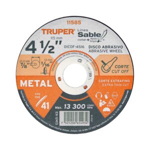 Truper DICOF-4516, Disco abrasivo para corte extrafino de metal, alto rendimiento, 1.6 mm, 4 1/2"