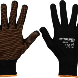 Truper GU-443, Guantes de poliéster con puntos de PVC en palma, puño tejido, G
